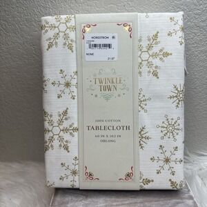 $27 🌙 Nordstrom Christmas Tablecloth Twinkle Town Gold STAR Cotton 60x102 8-10